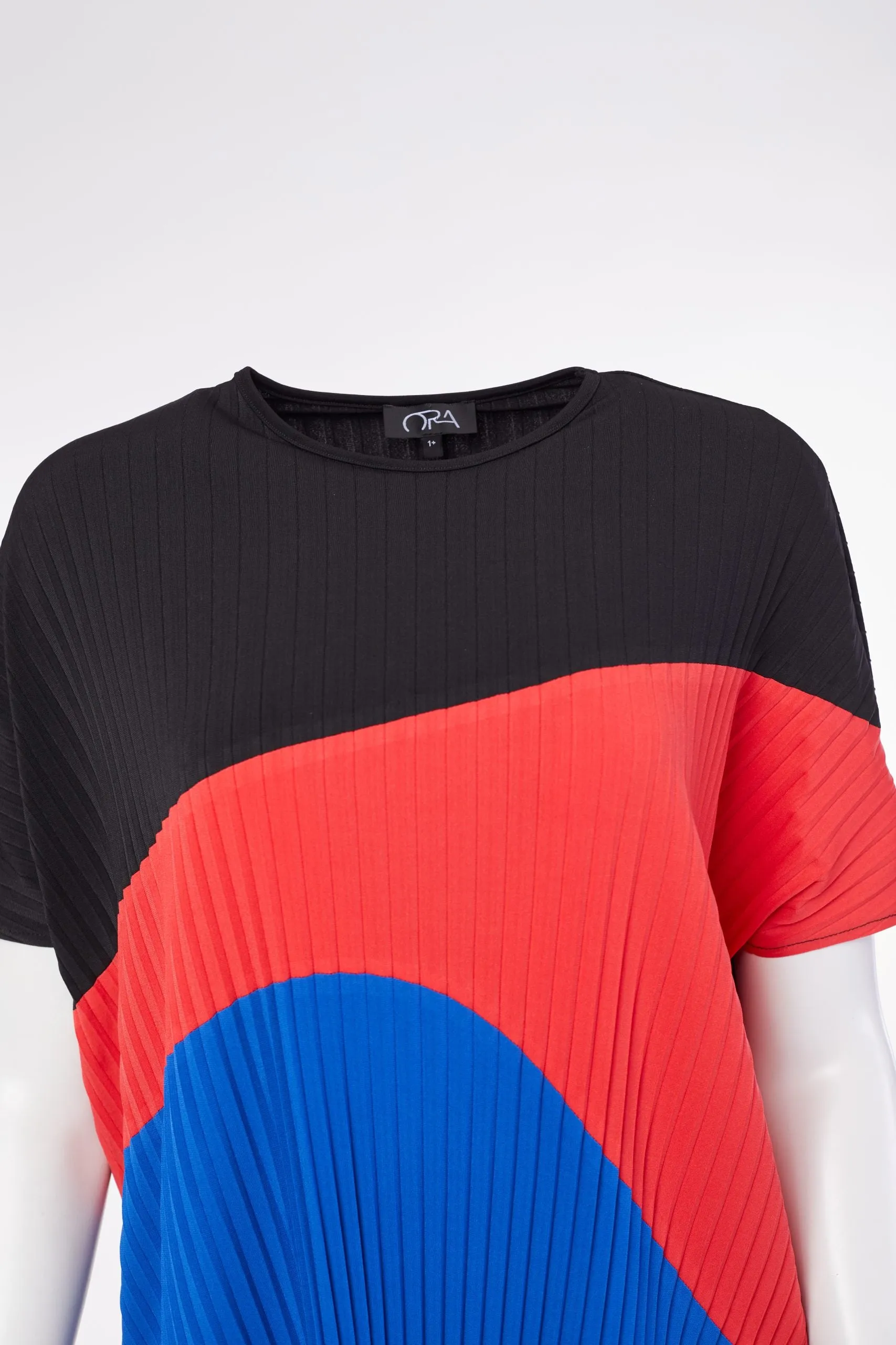 106- Ora Colour Block Pleated Top- Black & Coral