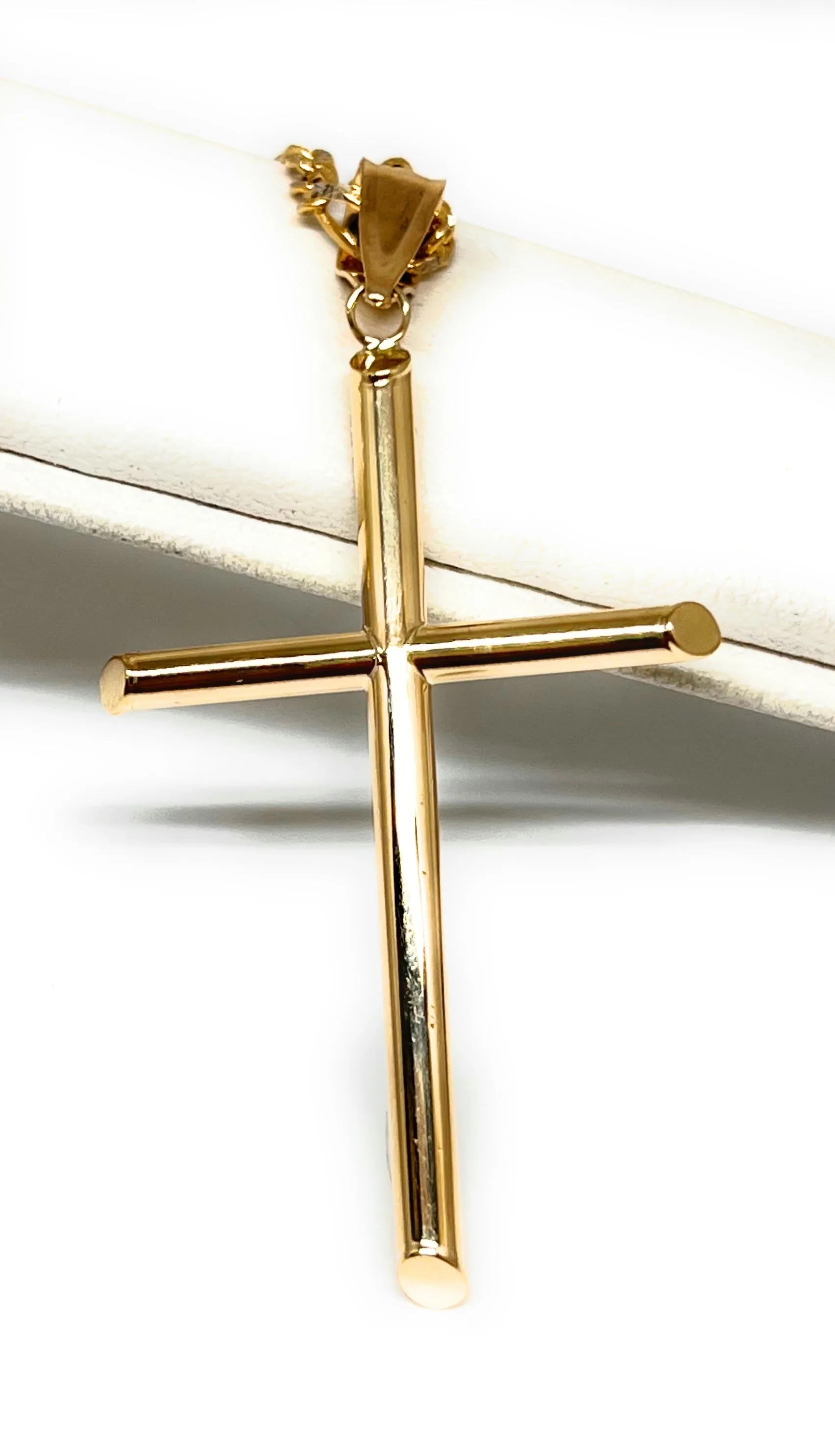 10k Solid Gold Yellow Classic Tube Cross Pendant Necklace (SM,MED,LG) (MADE IN MX)