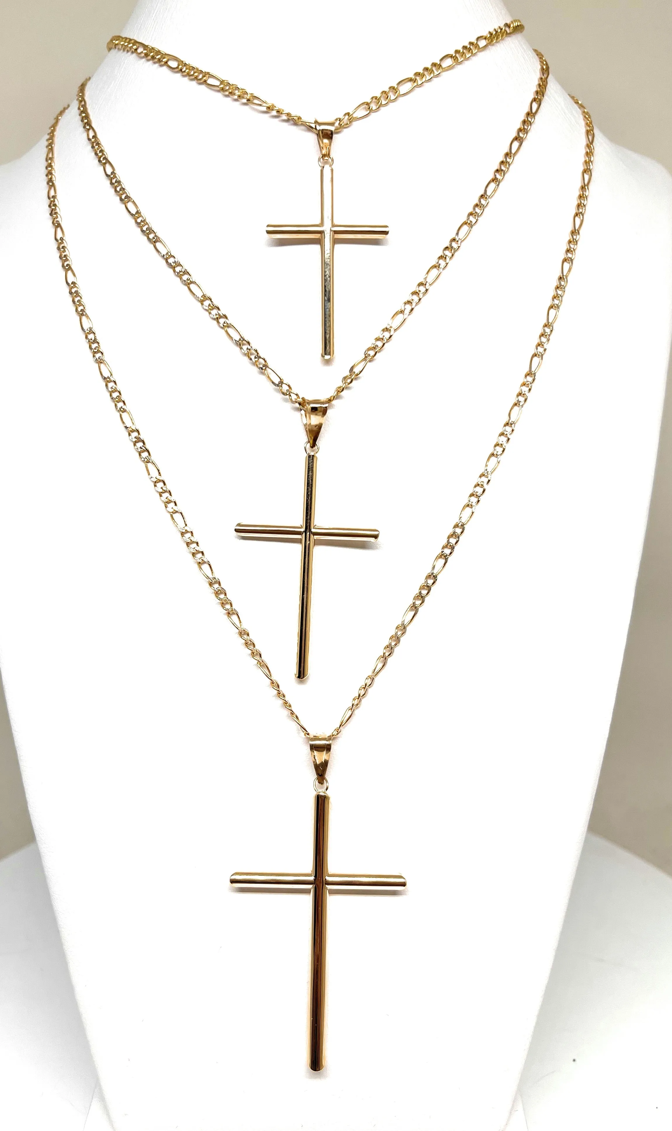 10k Solid Gold Yellow Classic Tube Cross Pendant Necklace (SM,MED,LG) (MADE IN MX)