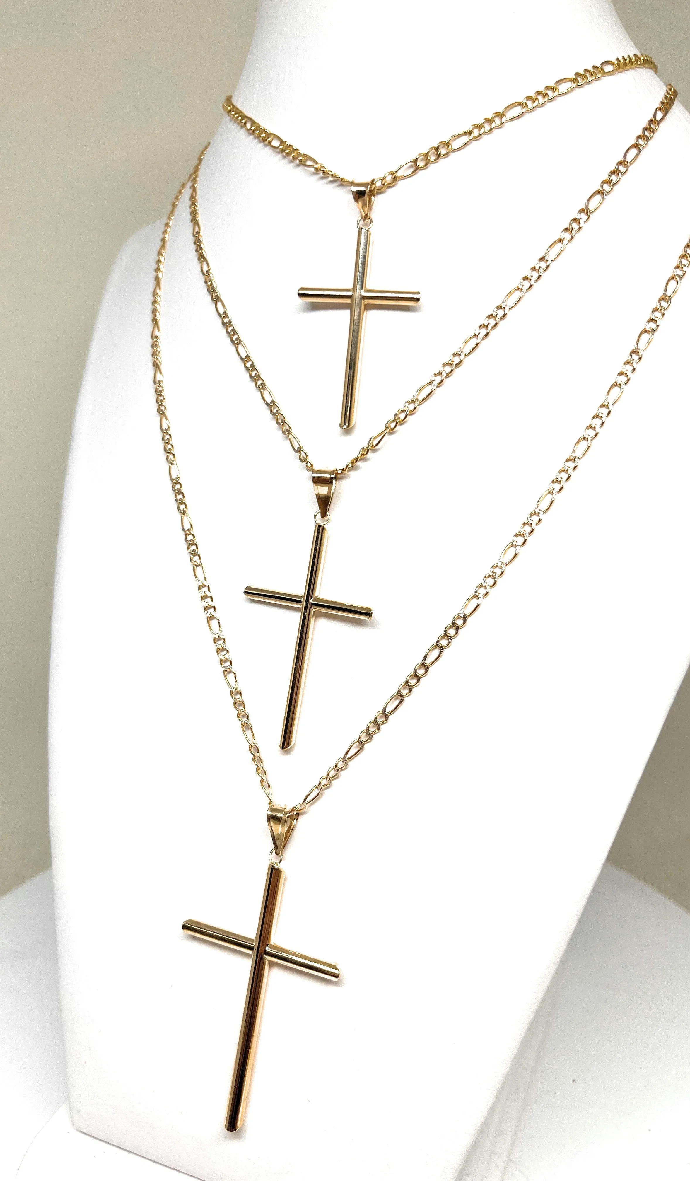 10k Solid Gold Yellow Classic Tube Cross Pendant Necklace (SM,MED,LG) (MADE IN MX)