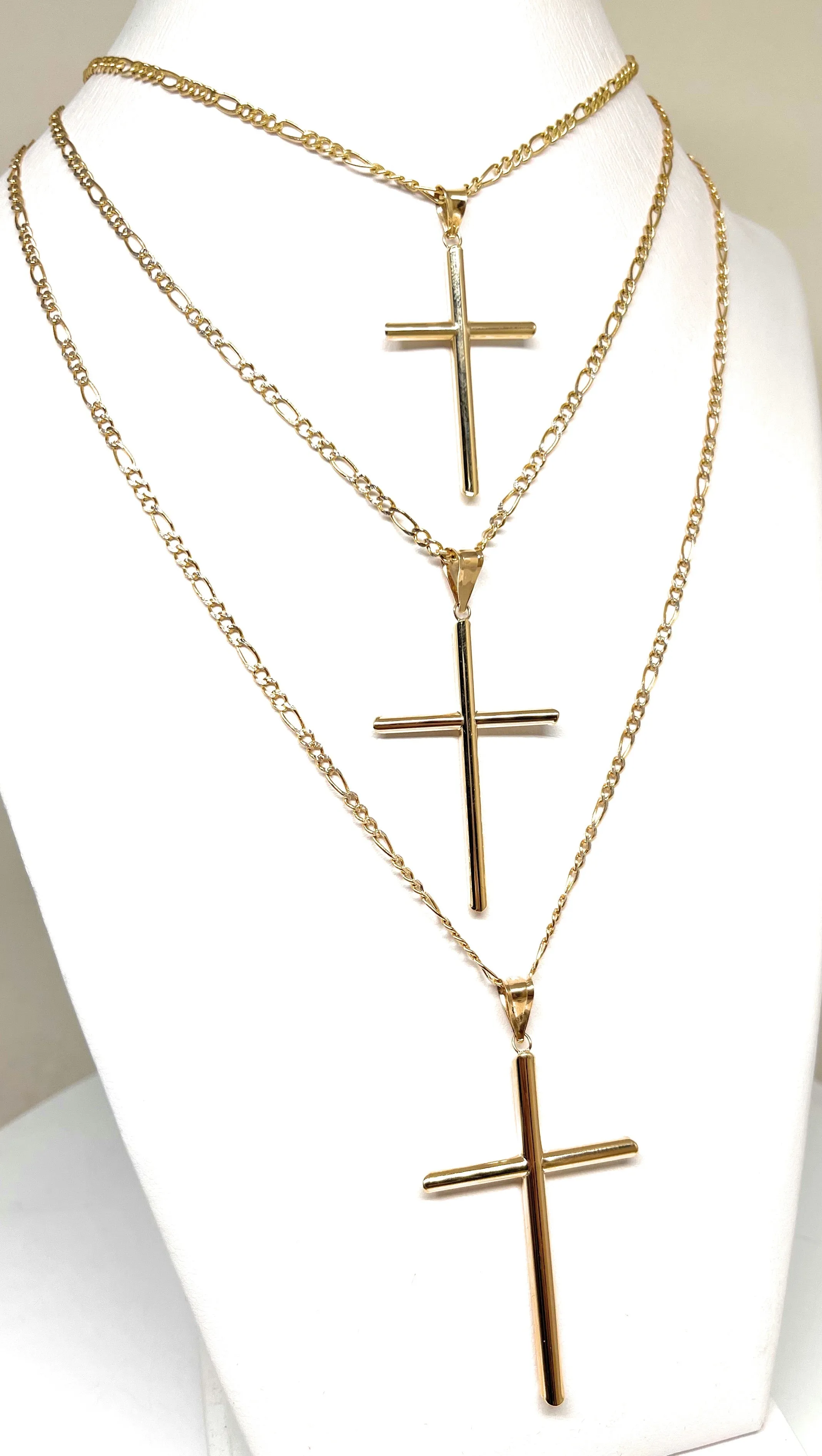 10k Solid Gold Yellow Classic Tube Cross Pendant Necklace (SM,MED,LG) (MADE IN MX)