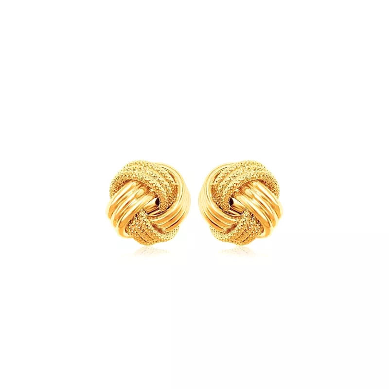 10k Yellow Gold Love Knot with Ridge Texture Earrings