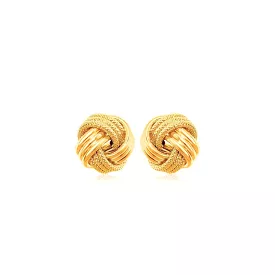 10k Yellow Gold Love Knot with Ridge Texture Earrings