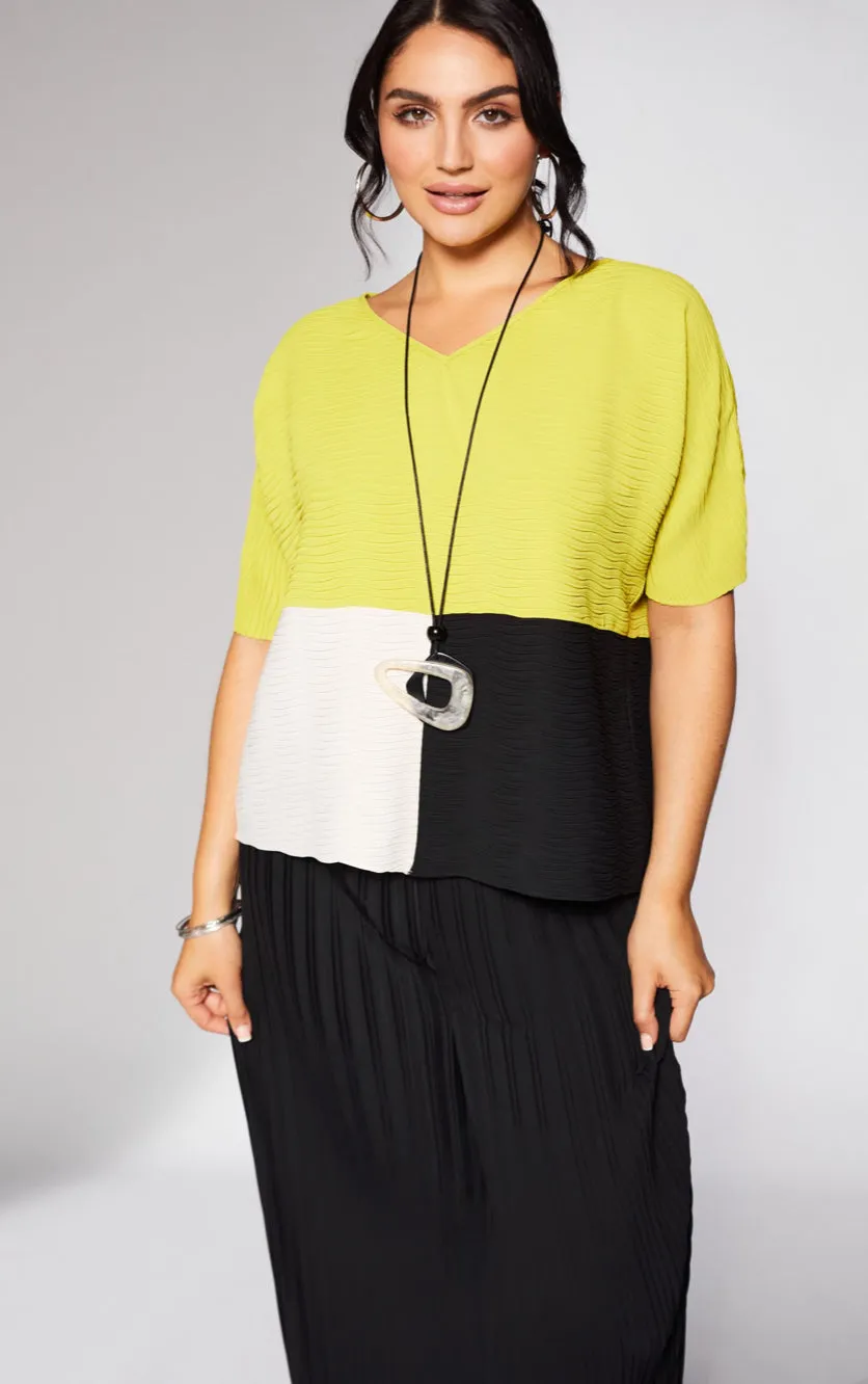 135 Pleated Wave Top Colour Block Hem-panel - Ora