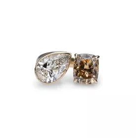 14K & 18K Cognac Asscher Cut and Pear Cut Diamond Ring