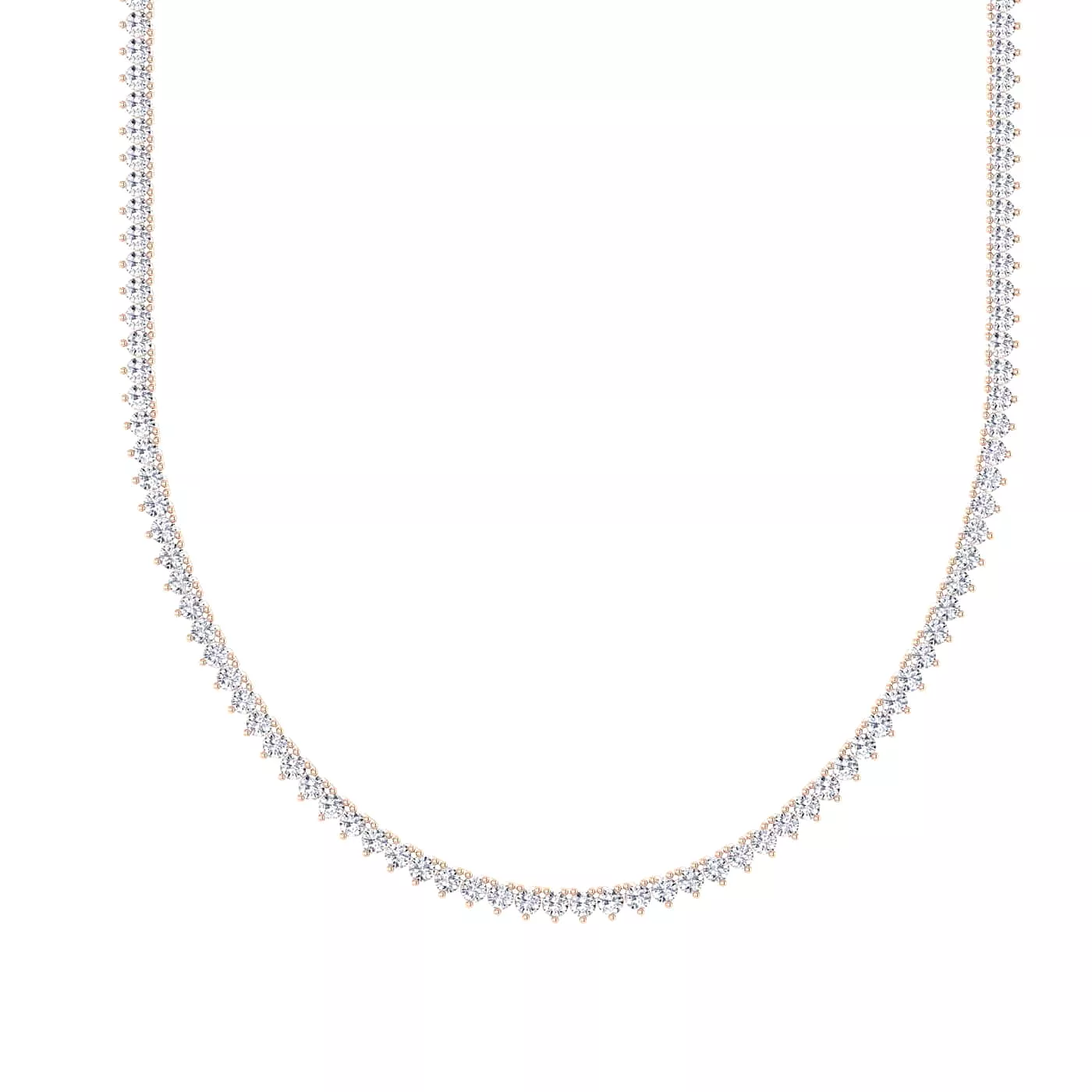 14K & 18K Gold and Diamond Tennis Necklace 3-Prong Setting, Straight, Lab Grown 7.5ct