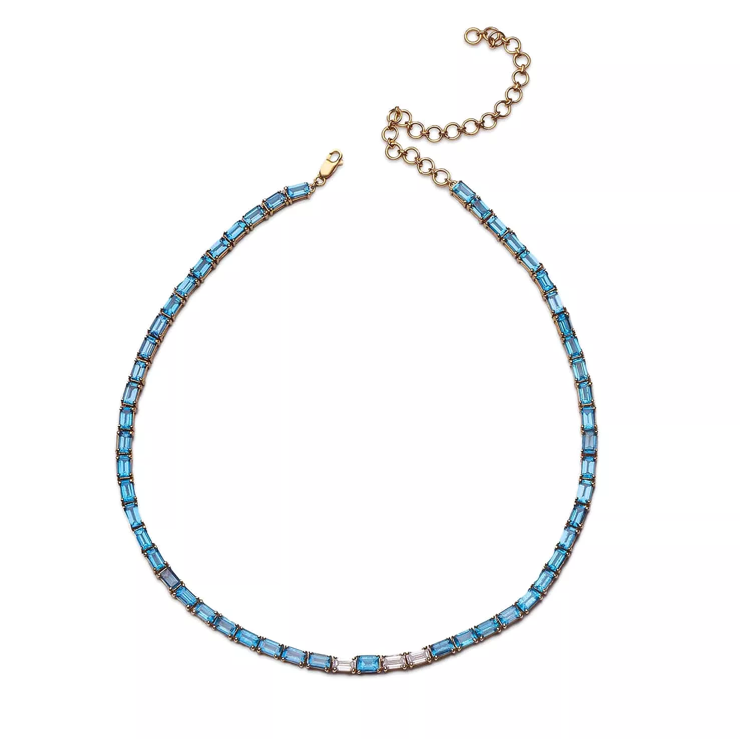 14K & 18K Gold East West Blue Topaz & Diamond Necklace