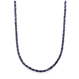 14K & 18K Gold East West Emerald Cut Blue Sapphire Necklace