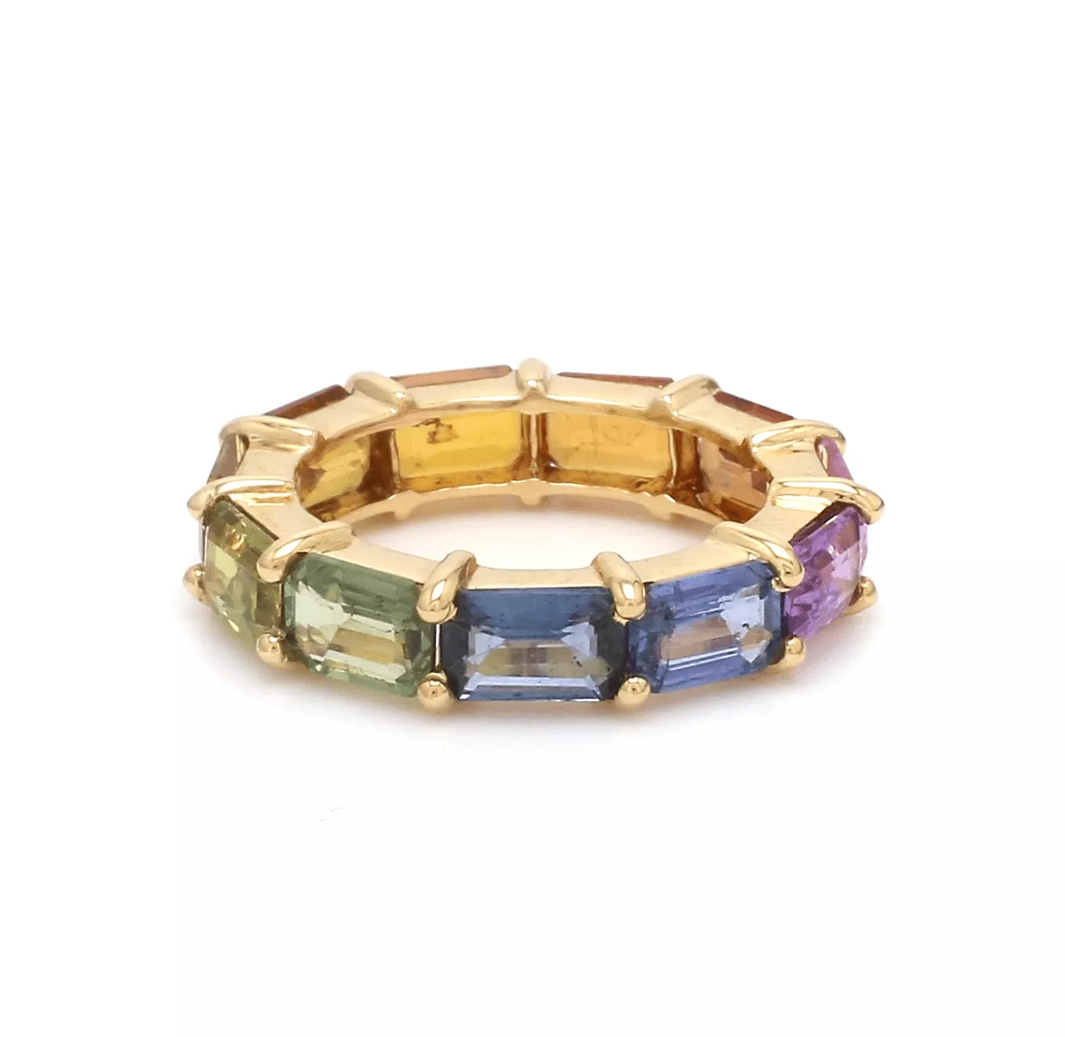 14K & 18K Gold East West Rainbow Sapphire Eternity Ring