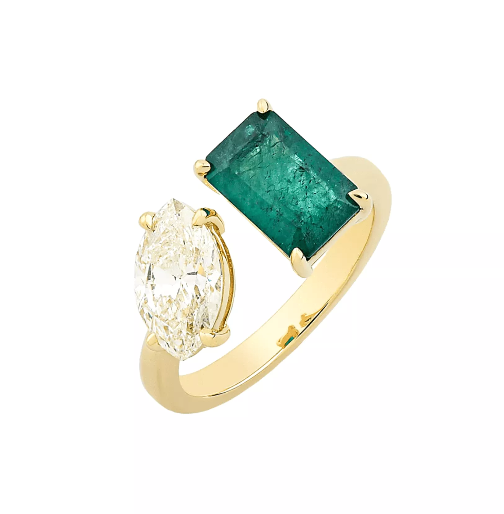 14K & 18K Gold Emerald and Marquise Cut Diamond Ring