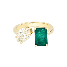 14K & 18K Gold Emerald and Marquise Cut Diamond Ring