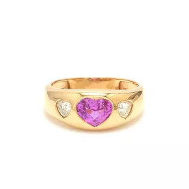 14K & 18K Gold Heart Pink Sapphire & Diamond Dome Ring