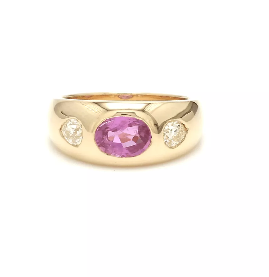 14K & 18K Gold Oval Pink Sapphire & Diamond Dome Ring