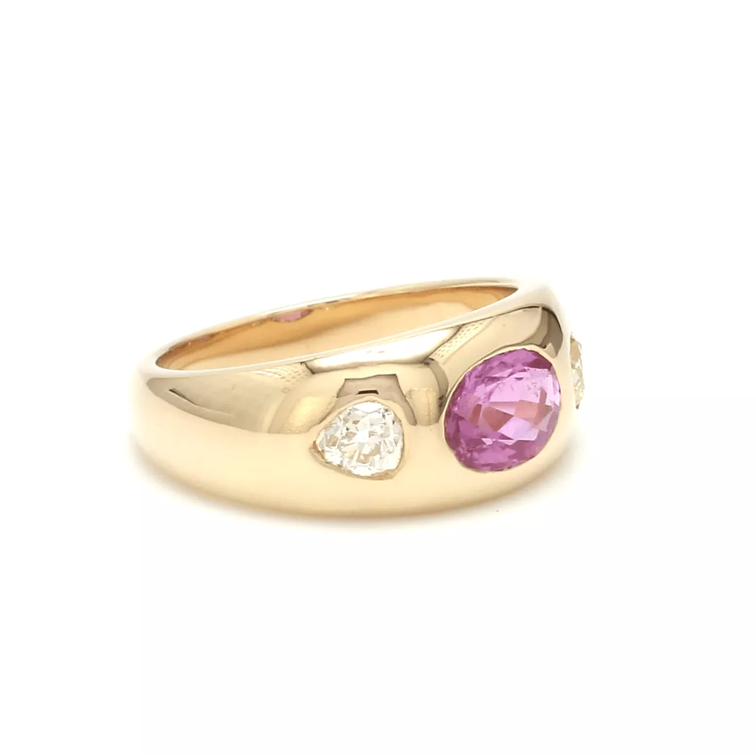 14K & 18K Gold Oval Pink Sapphire & Diamond Dome Ring