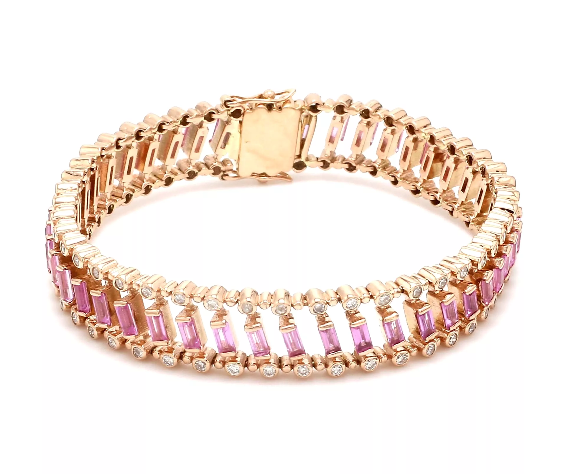 14K & 18K Gold Pink Sapphire Baguette Bracelet