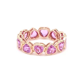 14K & 18K Gold Pink Sapphire Heart Eternity Band, Bezel Set