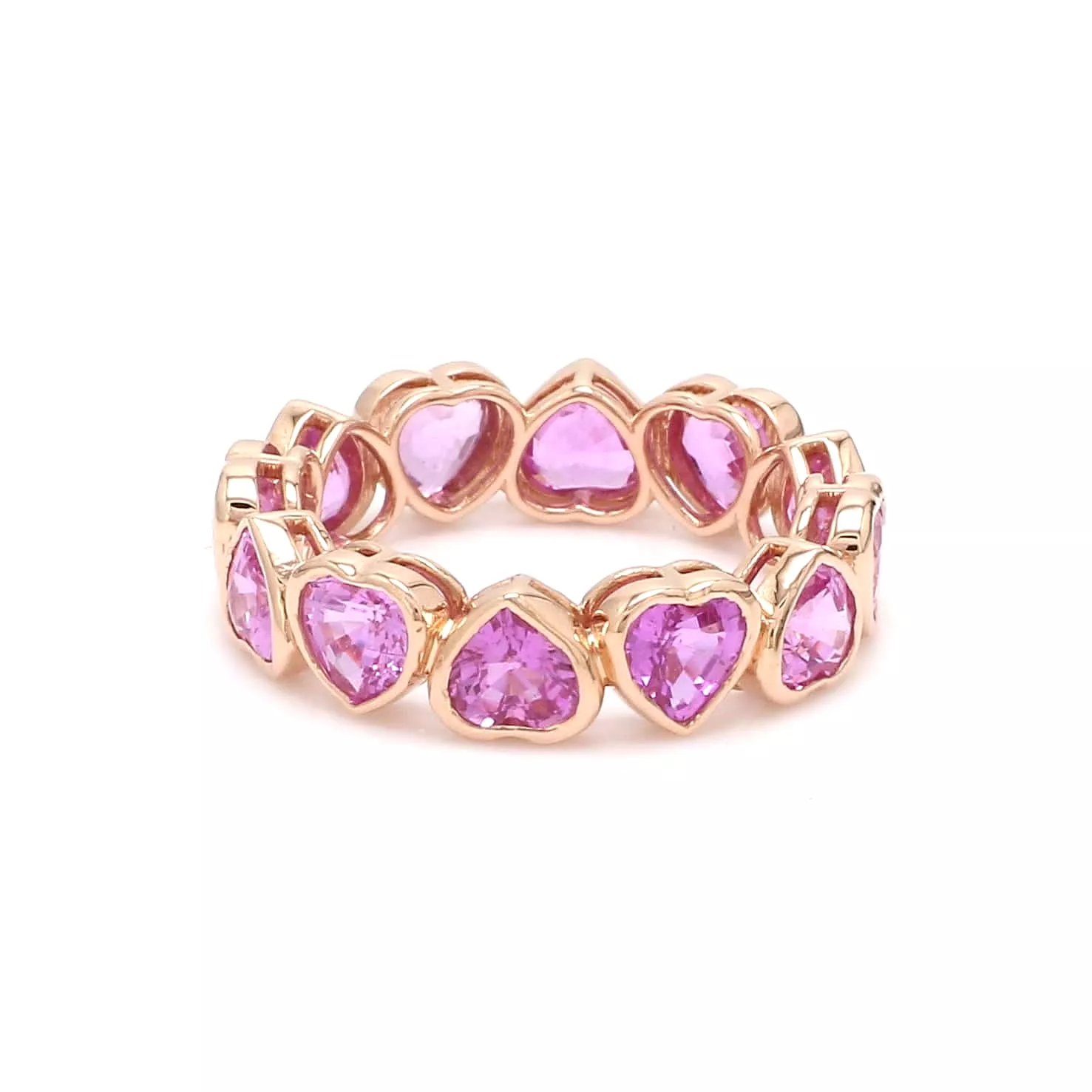 14K & 18K Gold Pink Sapphire Heart Eternity Band, Bezel Set