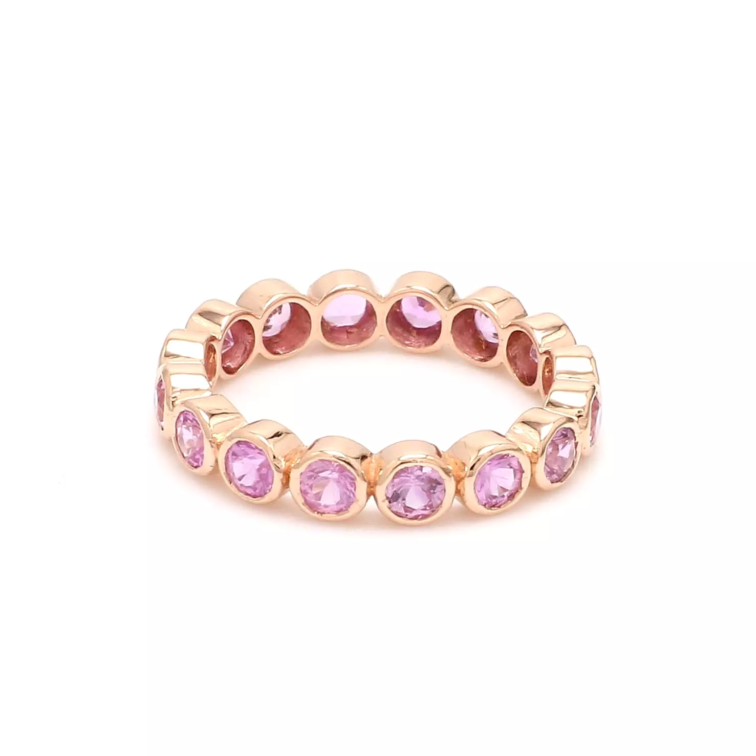 14K & 18K Gold Pink Sapphire Round Bezel Set Eternity Band