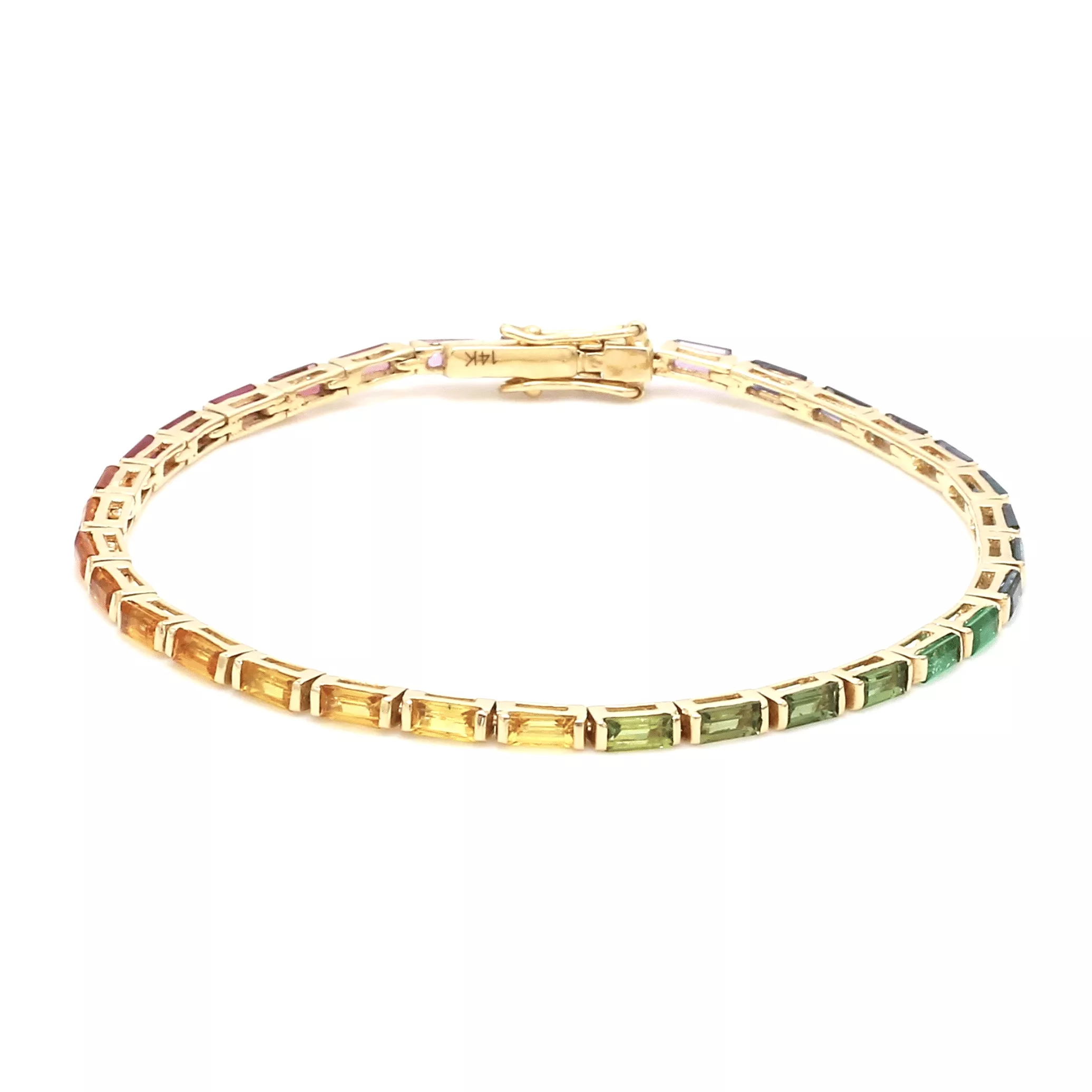 14K & 18K Gold Rainbow Baguette Tennis Bracelet, East West