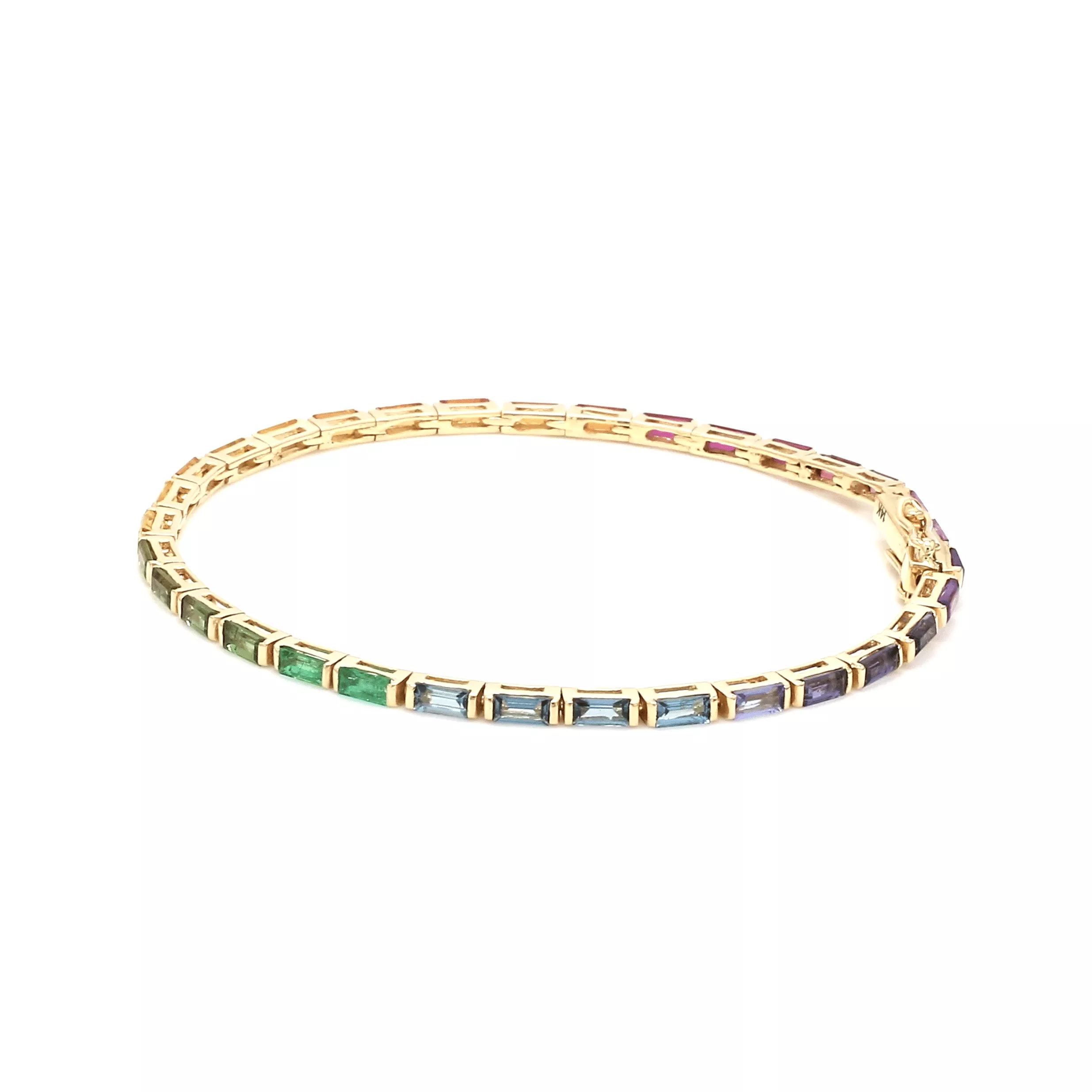 14K & 18K Gold Rainbow Baguette Tennis Bracelet, East West