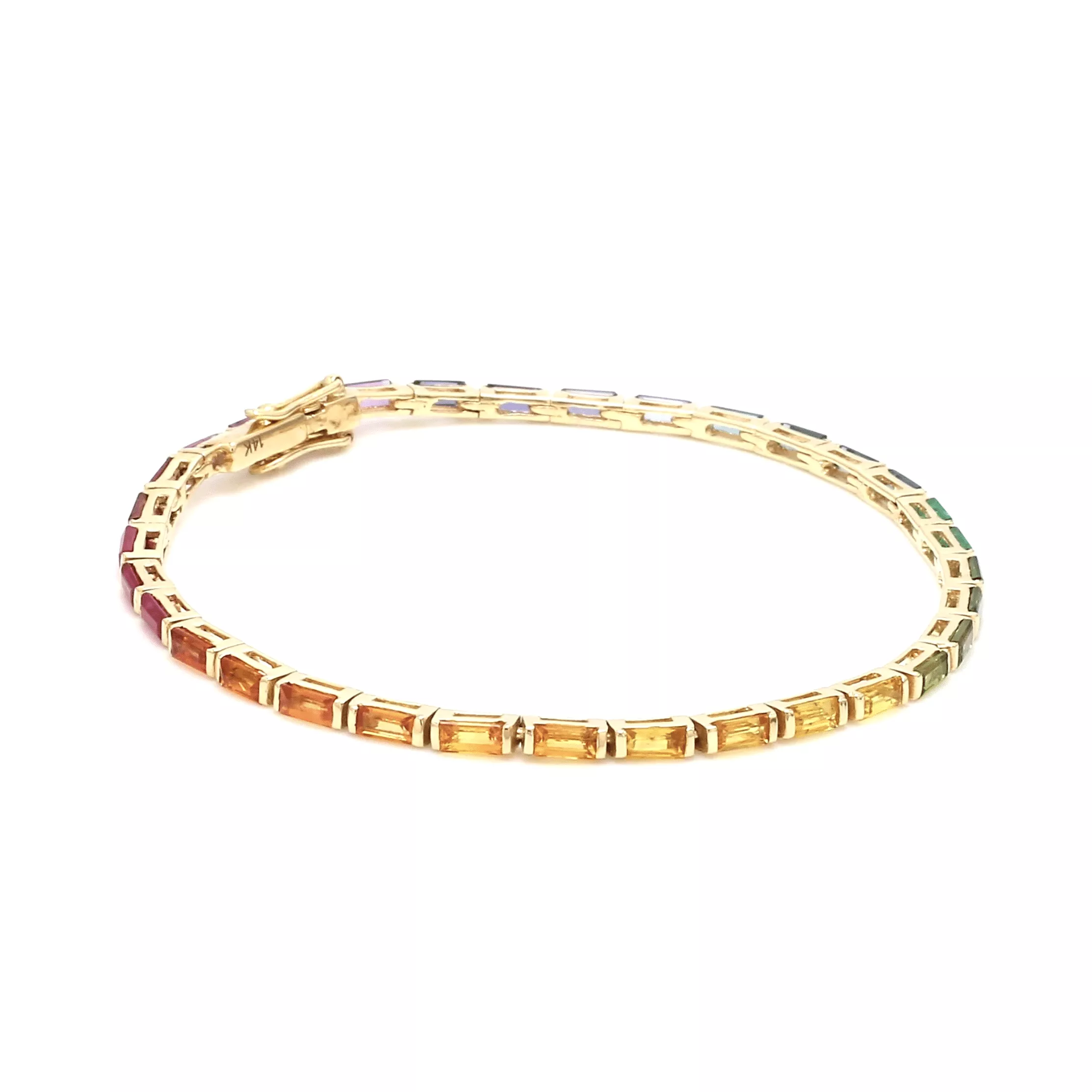 14K & 18K Gold Rainbow Baguette Tennis Bracelet, East West