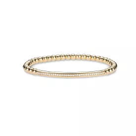 14K & 18K Gold Single Diamond Row Bar ID Stretch Ball Bracelet