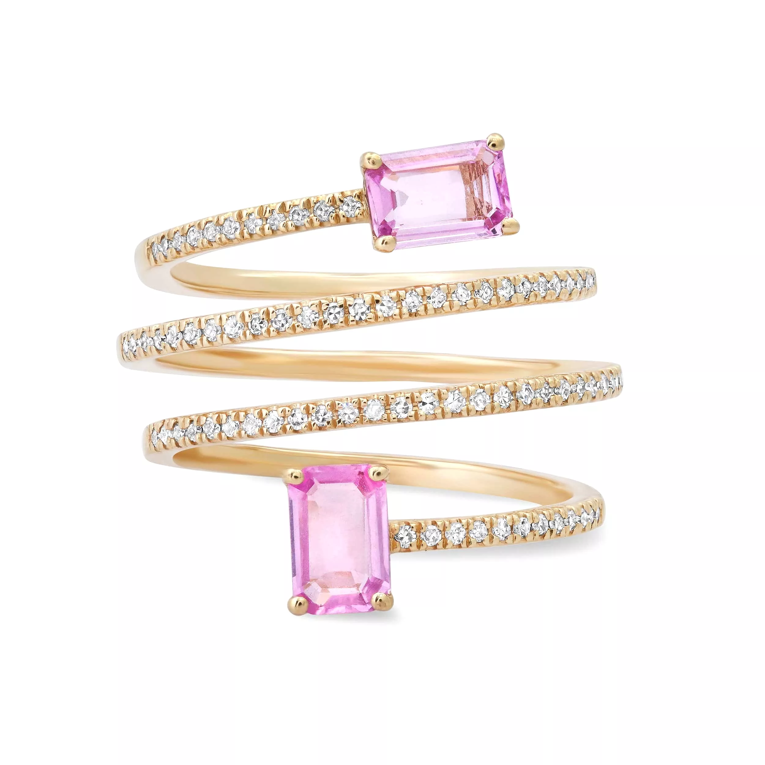 14K Gold Pink Sapphire and Diamond Wrap Around Ring