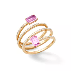 14K Gold Pink Sapphire and Diamond Wrap Around Ring