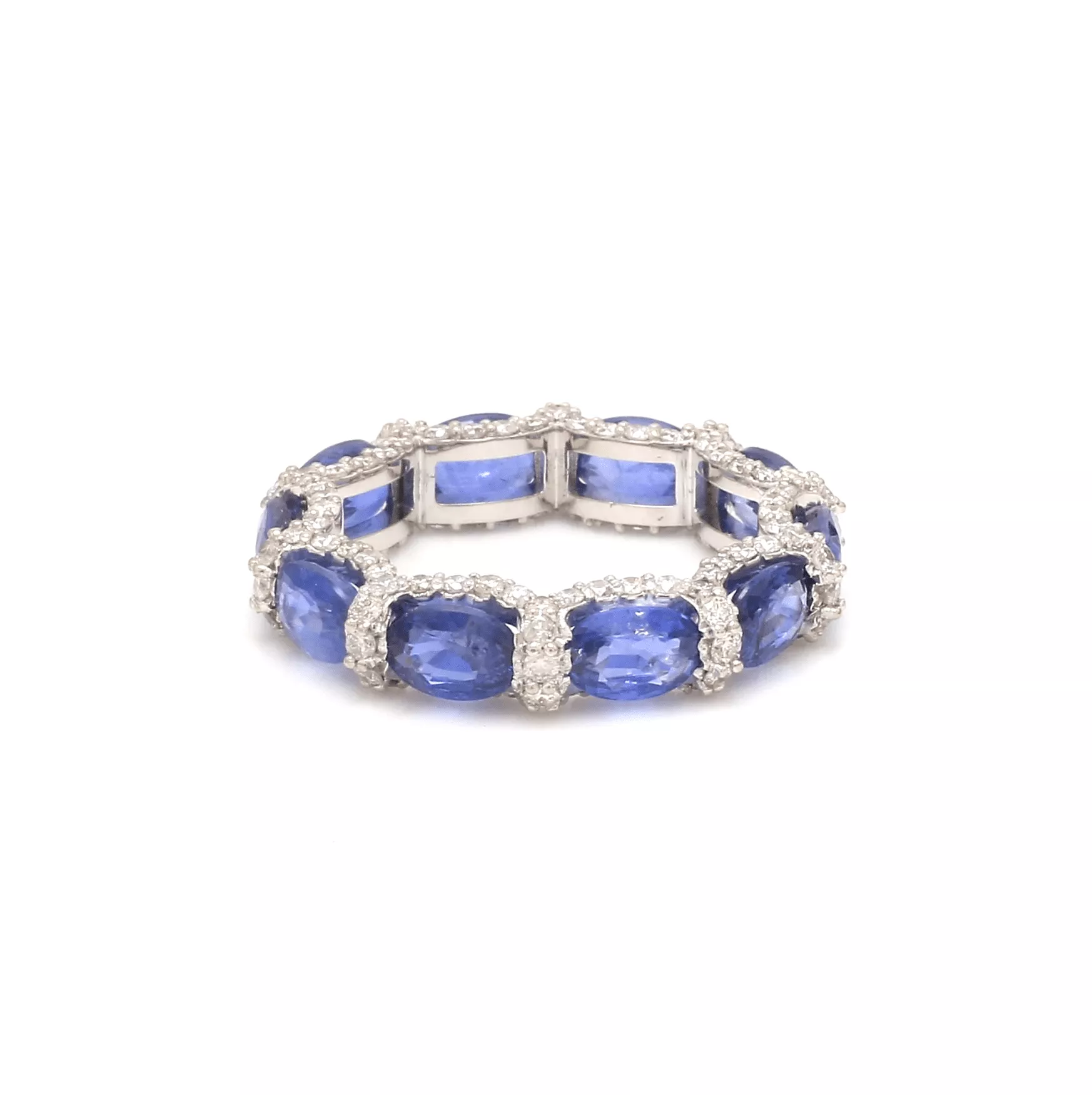 14K or 18K Gold Blue Sapphire and Pave 360 Diamond Eternity Band