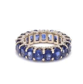 14K or 18K Gold blue Sapphire and Pave Diamond Eternity Band