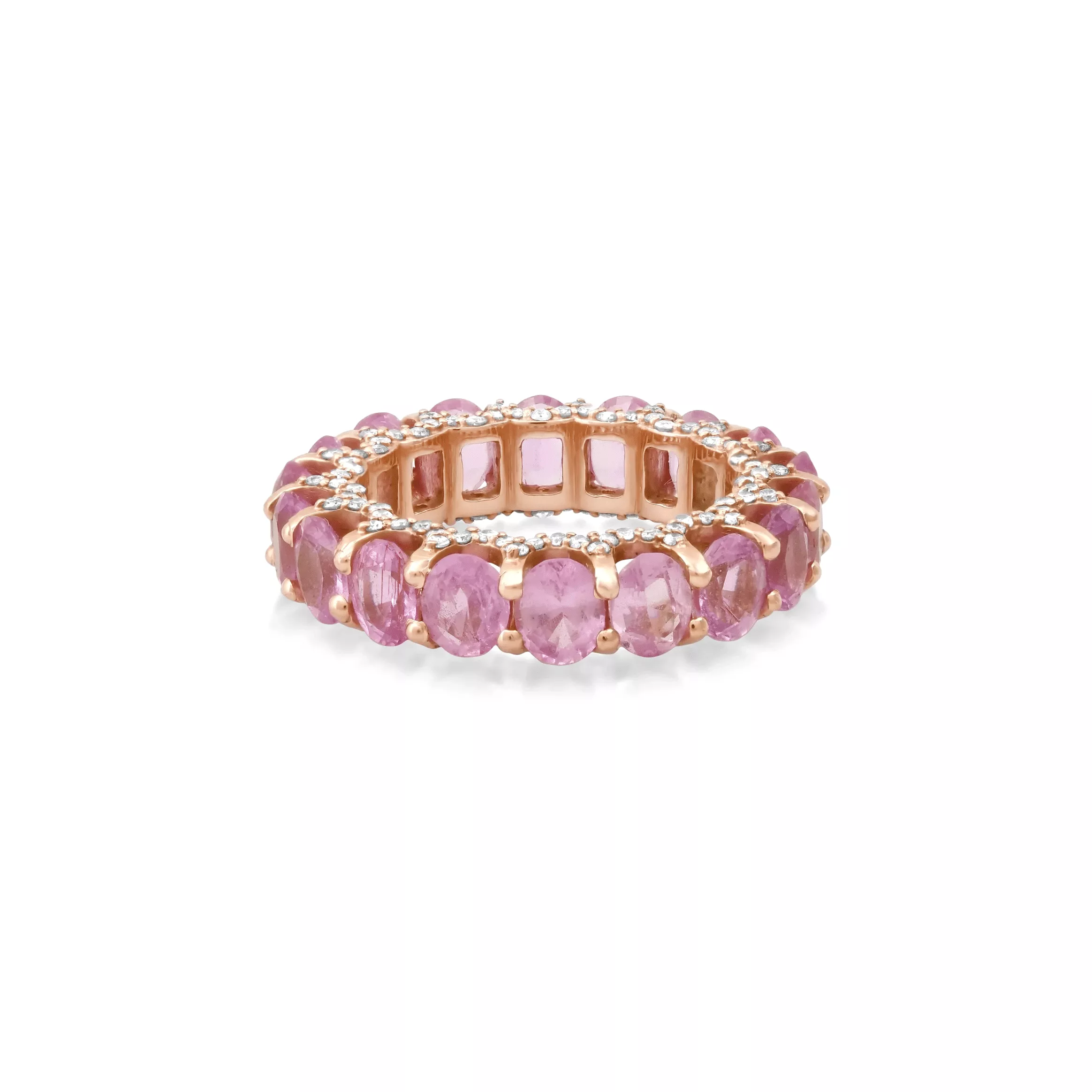 14K or 18K Gold Pink Sapphire and Pave Diamond Eternity Band