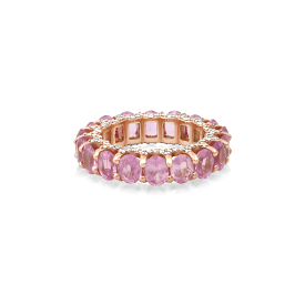 14K or 18K Gold Pink Sapphire and Pave Diamond Eternity Band