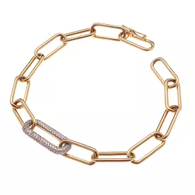 14K Paper Clip Bracelet with One Large Micro-Pave Diamond Link