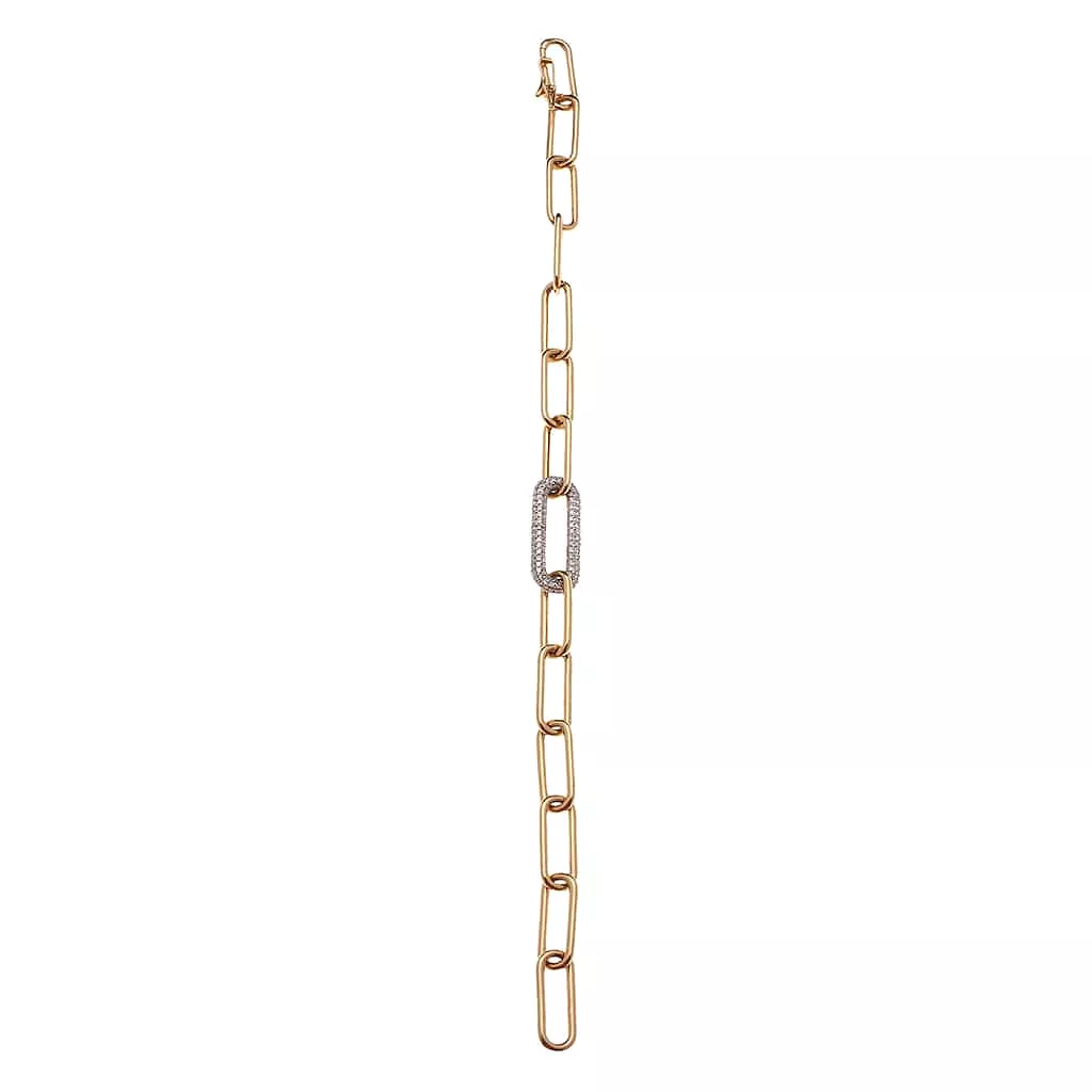 14K Paper Clip Bracelet with One Large Micro-Pave Diamond Link