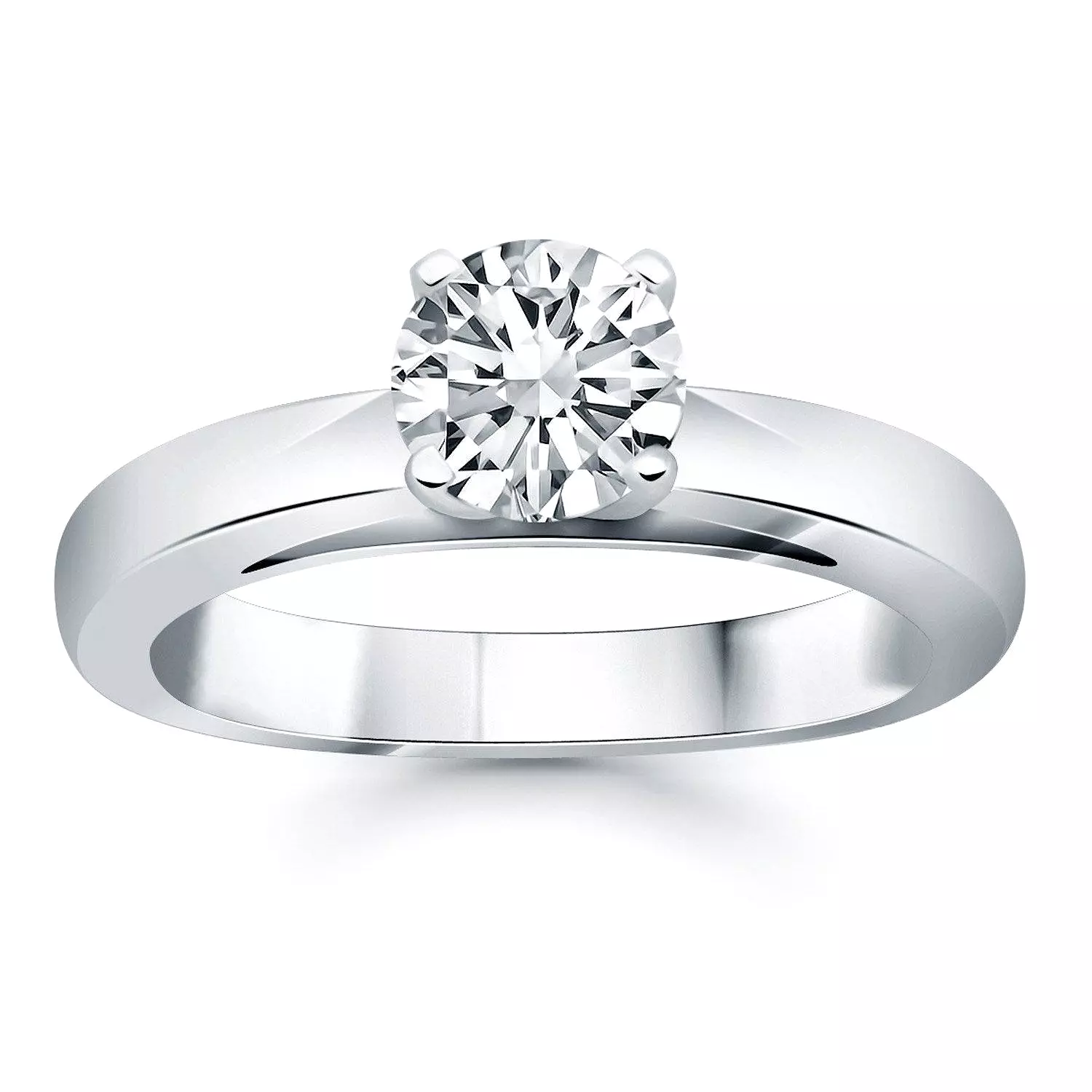 14k White Gold Classic Wide Band Cathedral Solitaire Engagement Ring