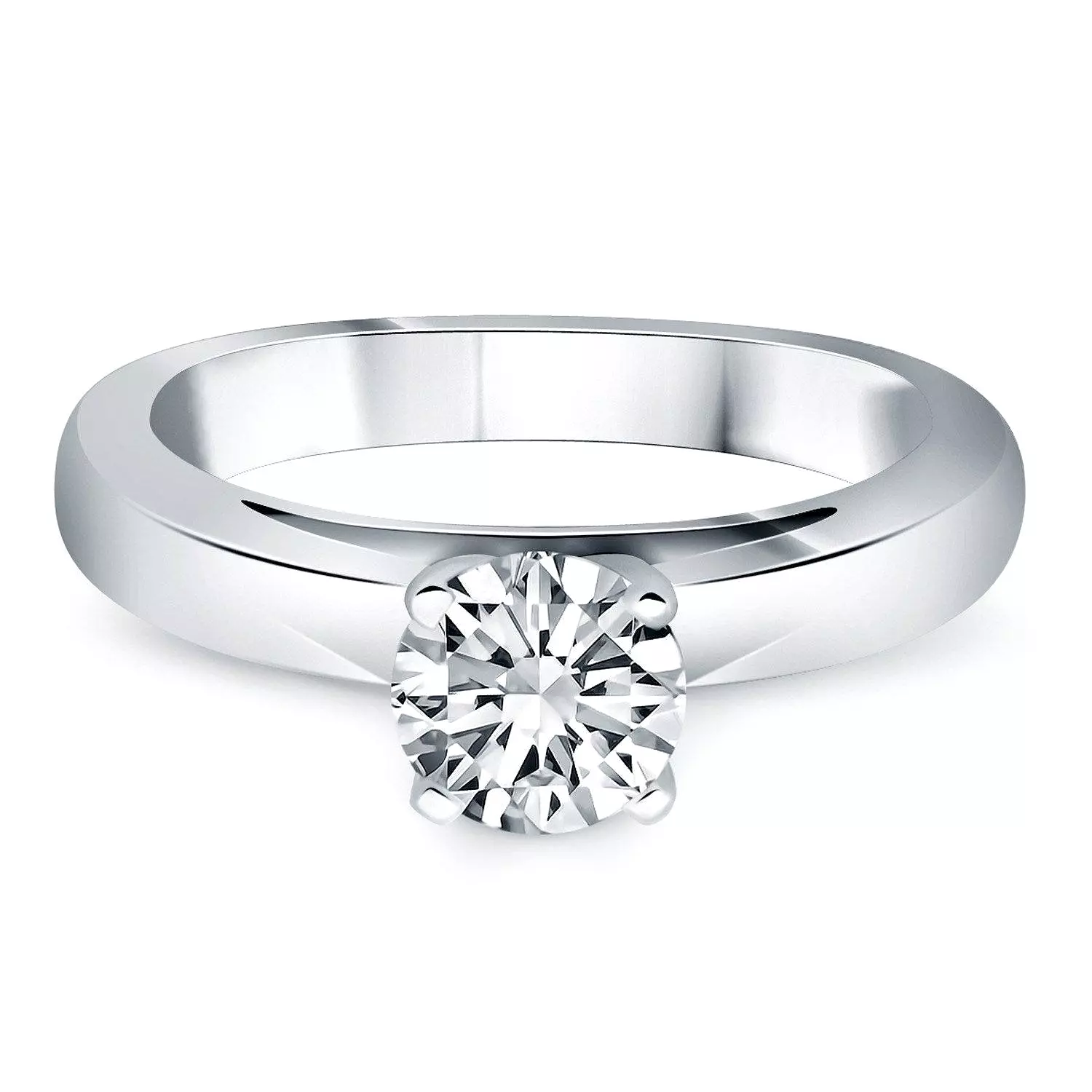 14k White Gold Classic Wide Band Cathedral Solitaire Engagement Ring