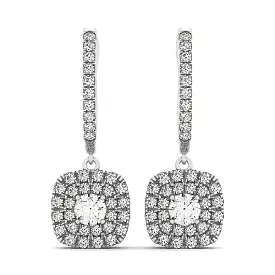 14k White Gold Double Halo Cushion Outer Shaped Diamond Earrings (3/4 cttw)