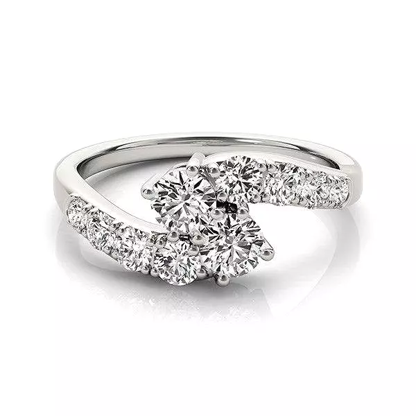 14k White Gold Two Stone Overlap Design Diamond Ring (1 cttw)