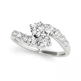 14k White Gold Two Stone Overlap Design Diamond Ring (1 cttw)