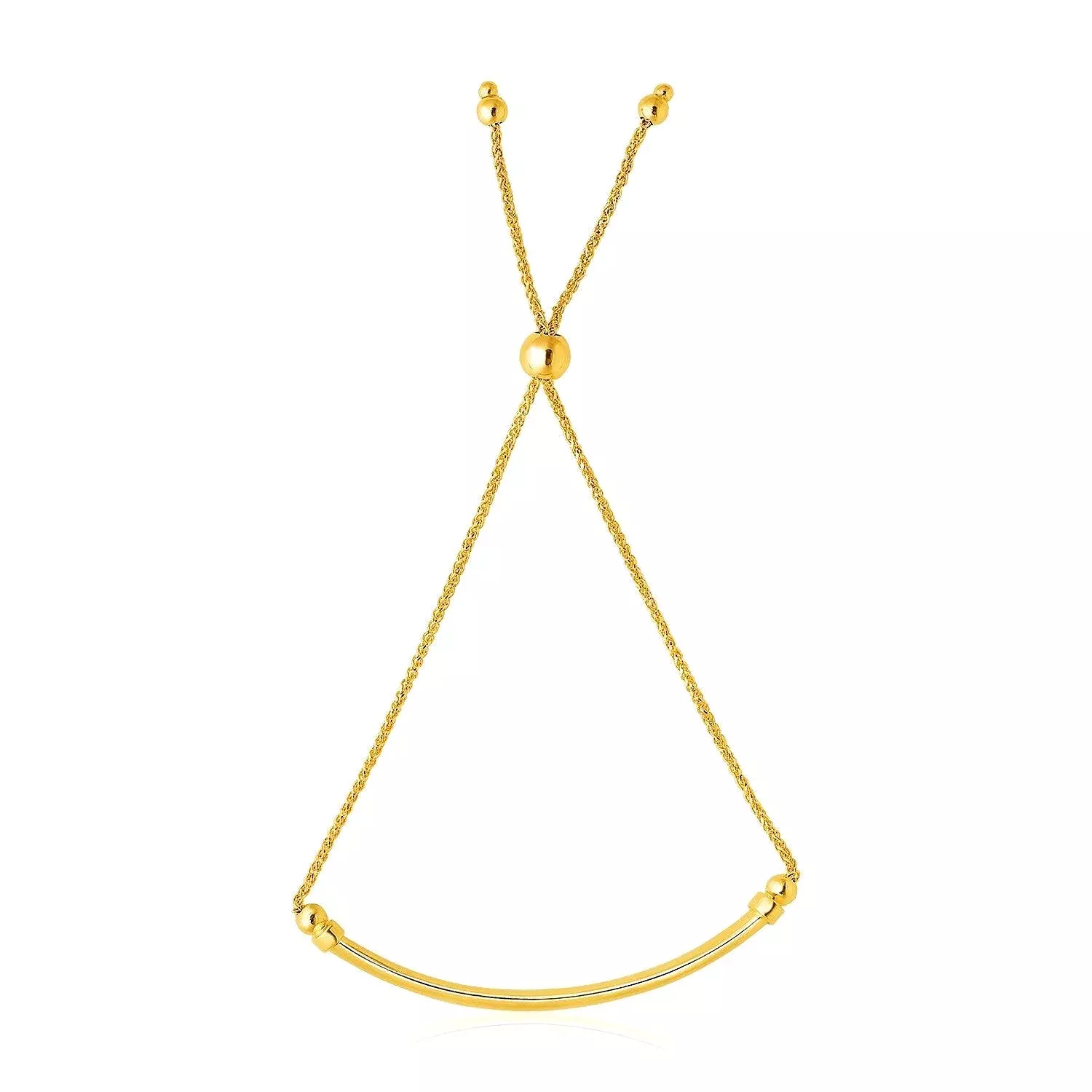 14k Yellow Gold Smooth Curved Bar and Lariat Style Bracelet