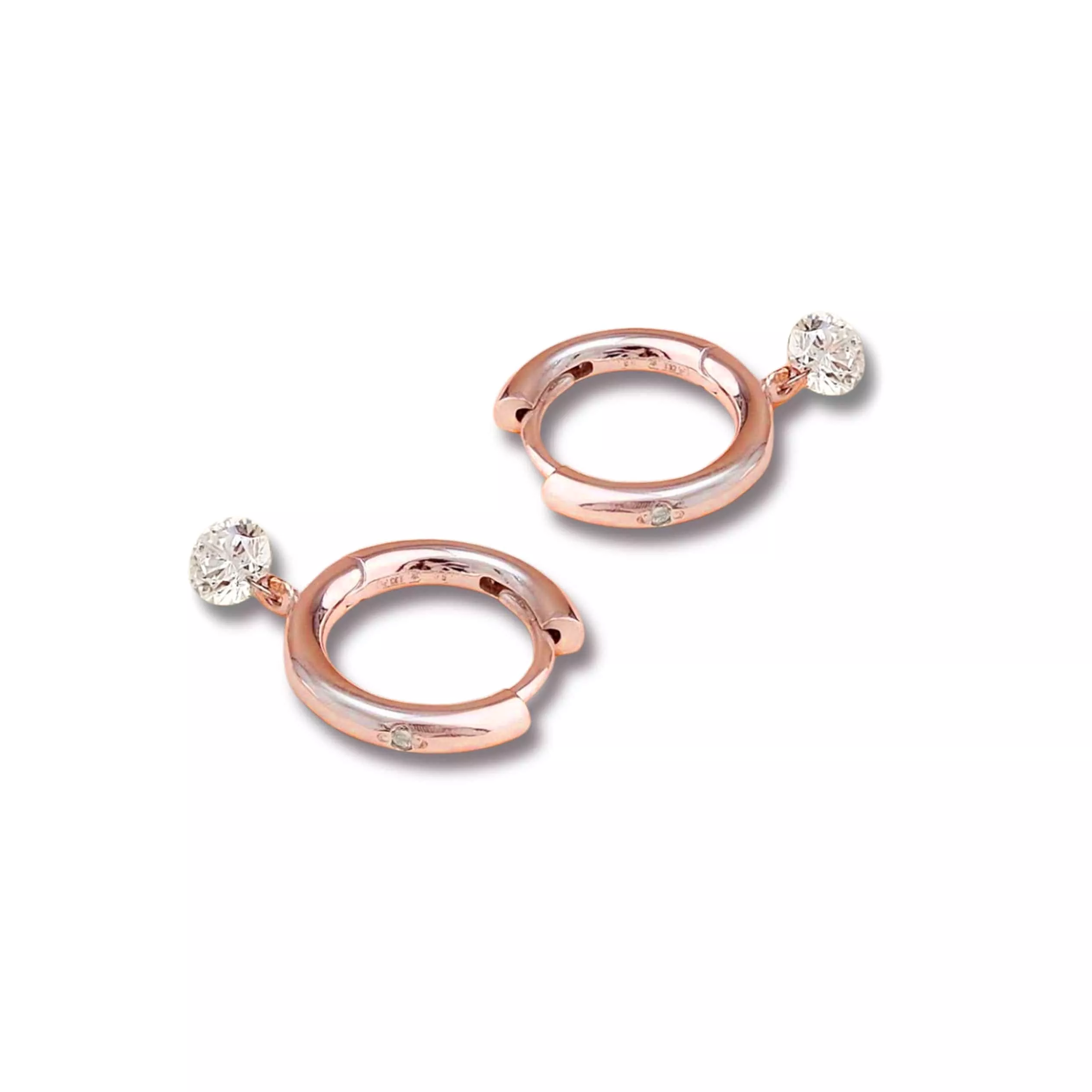 18K Gold Drilled Diamond and Single Diamond Huggie Hoops Earrings