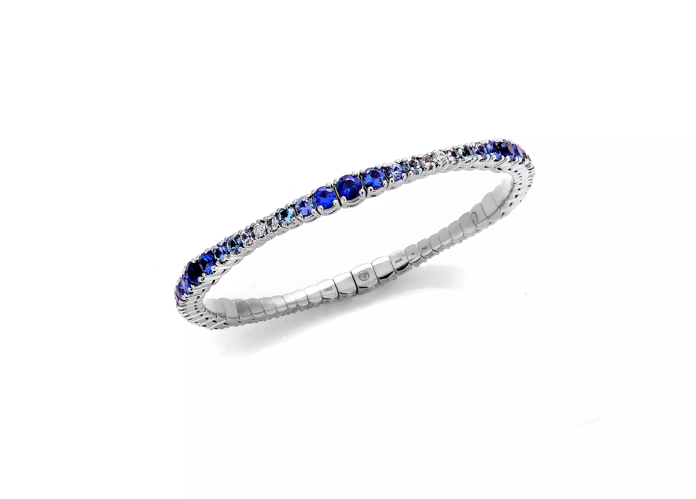 18K Gold Stretch & Stack Blue Sapphire and Diamond Ombre Tennis Bracelet