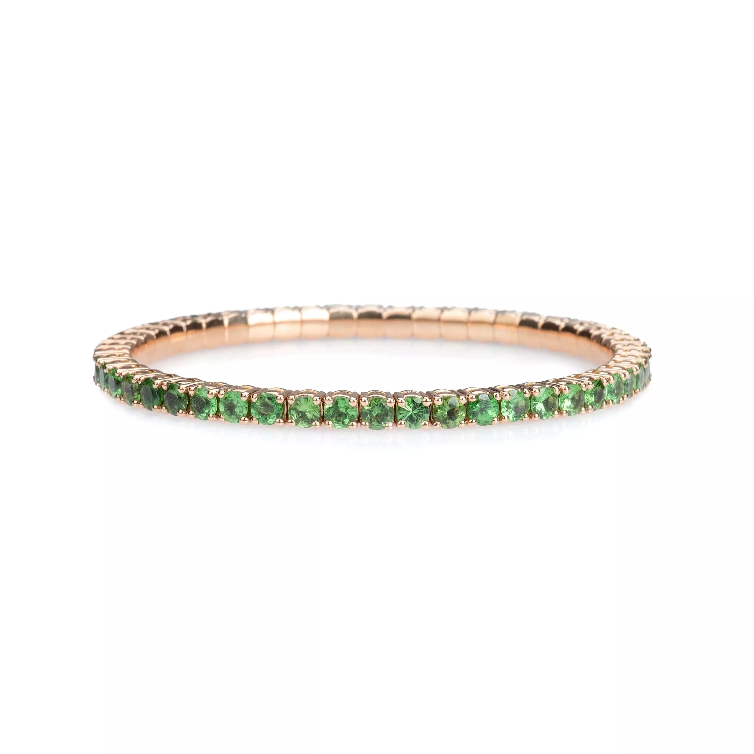 18K Gold Stretch & Stack Green Tsavorite Tennis Bracelet, 8.55-18 Carats