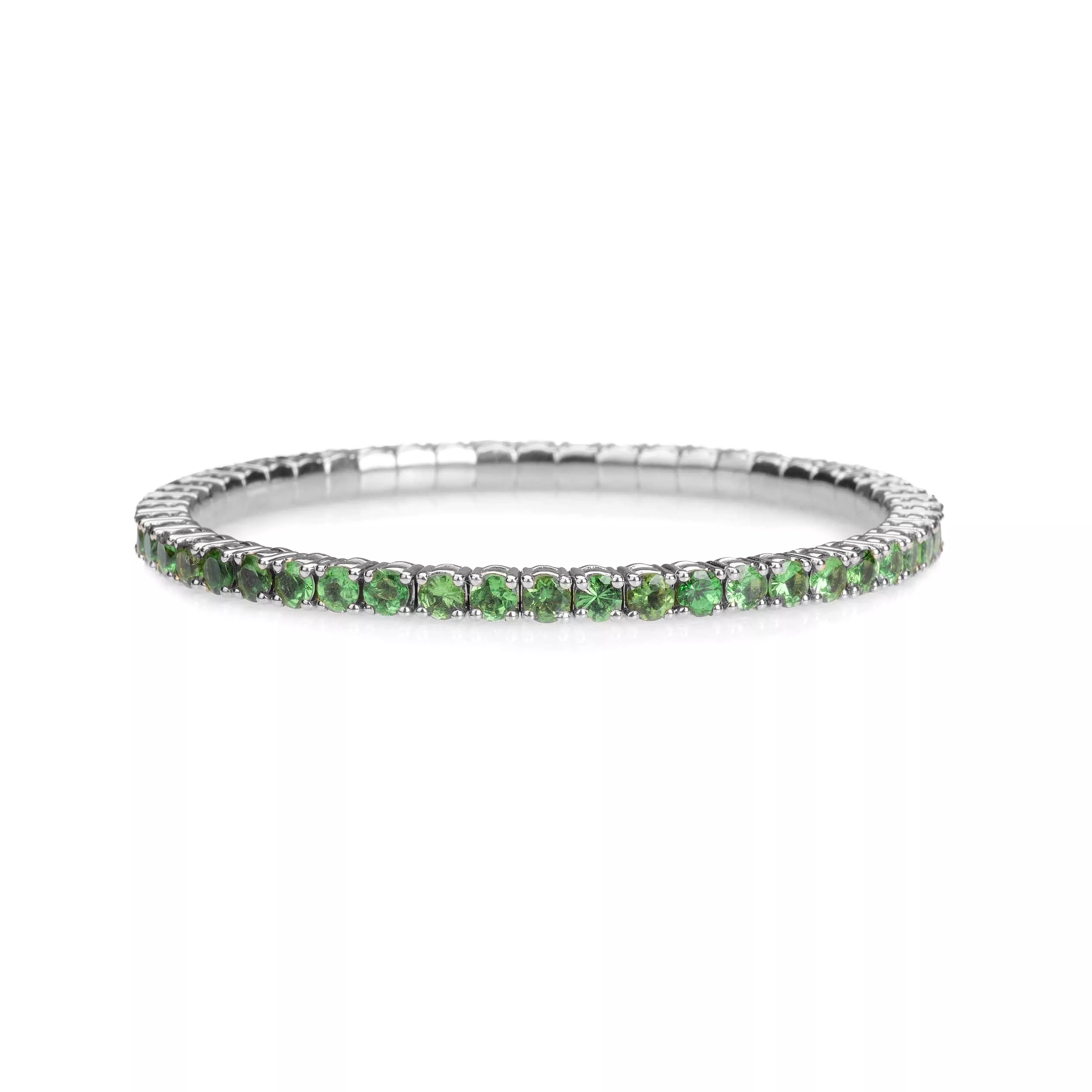 18K Gold Stretch & Stack Green Tsavorite Tennis Bracelet, 8.55-18 Carats