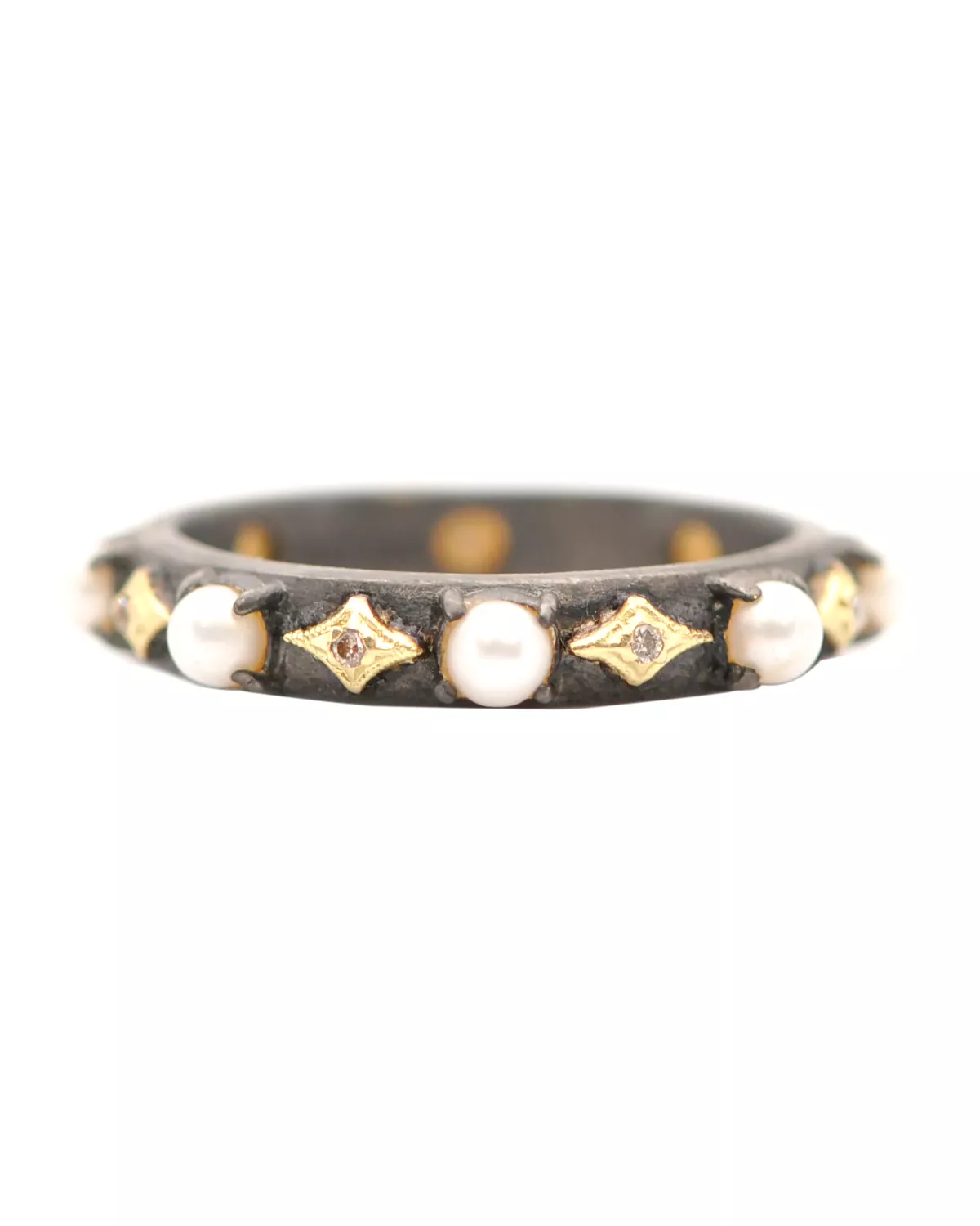 18k Yellow Gold and Blackened Sterling Silver Ring Size 8