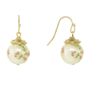 1928 Jewelry Floral Faux Pearl Decal Wire Drop Earrings