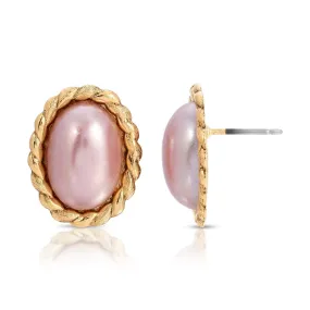 1928 Jewelry Rosabella Oval Raspberry Faux Pearl Post Earrings