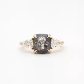 1.94 ct Rose-Cut Cushion Gray Diamond Three-Stone Ring