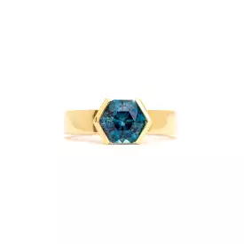 2.00 ct Blue Hexagon Montana Sapphire Half-Bezel Temple Ring