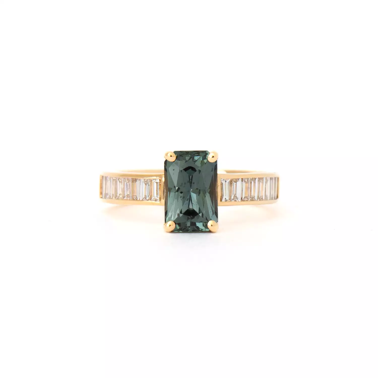 2.06 ct Radiant Green Sapphire Cascade Ring